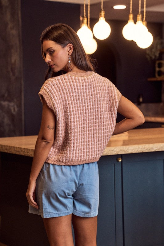 The Marnie Button - Up Vest in Latte Multi