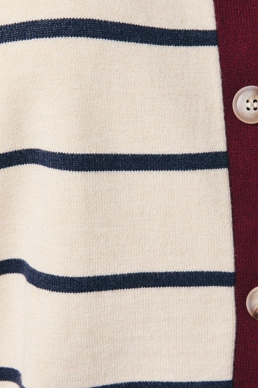 The Porter Striped Cardigan in Oatmeal + Navy Stripe