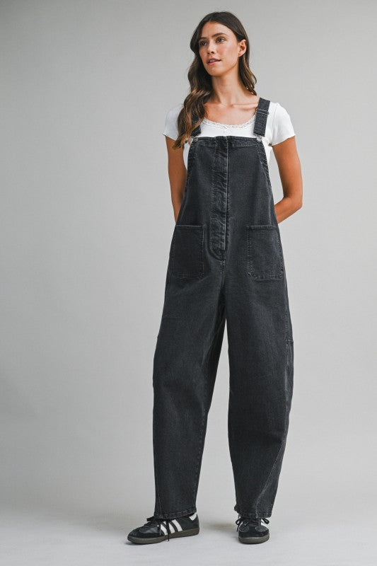 The Banks Denim Overalls in Washed Black