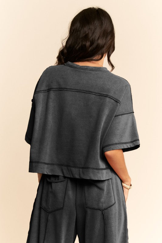 The Drosin Washed Exposed Barrel Pants Set in Black