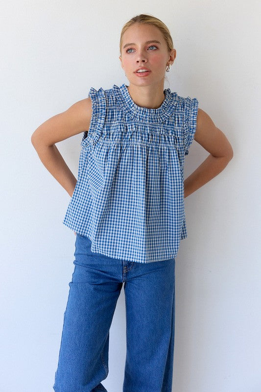The Capri Gingham Blouse in Blue