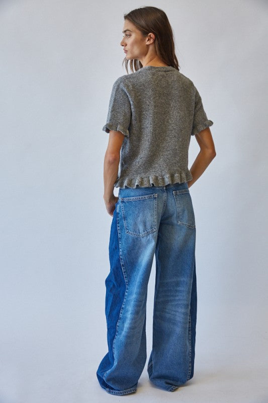 The Greta Ruffled Sweater in Heather Gray