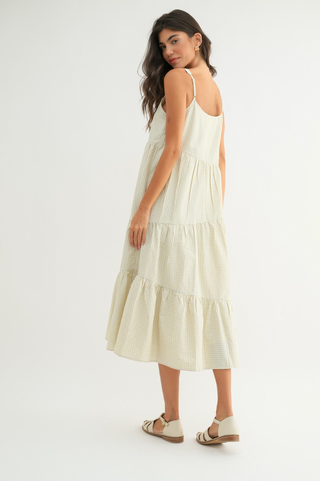 The Dinah Tiered Plaid Dress in Cream + Taupe
