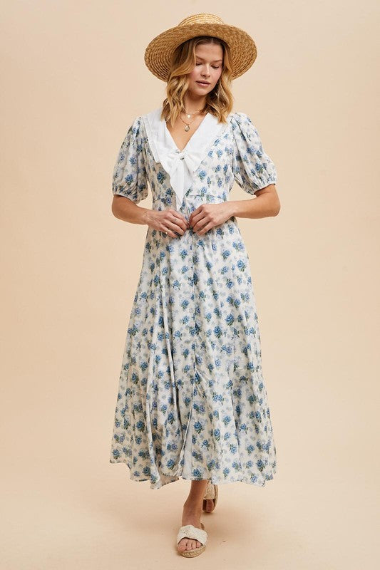 The Willow Floral Dress in French Blue