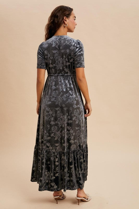 The Harlow Embossed Velvet Button Down Dress