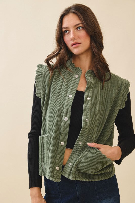 The Sprig Corduroy Buttons Down Vest in Olive