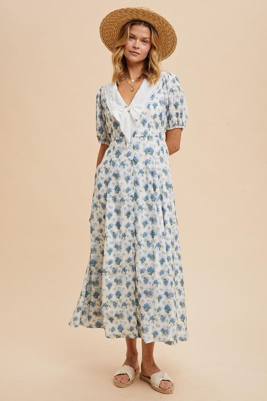 The Willow Floral Dress in French Blue