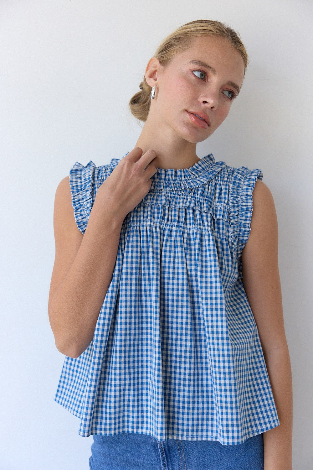 The Capri Gingham Blouse in Blue