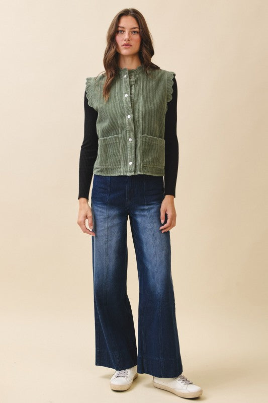 The Sprig Corduroy Buttons Down Vest in Olive
