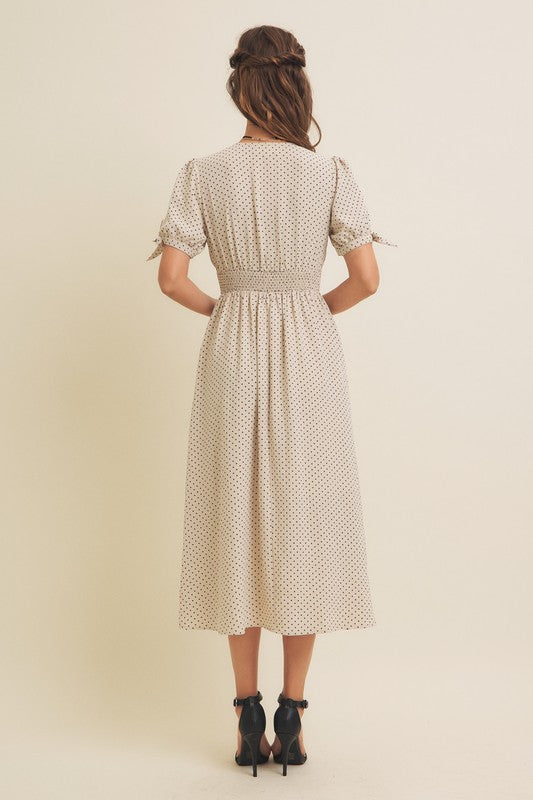 The Annabella Polka Dot Dress in Natural + Black