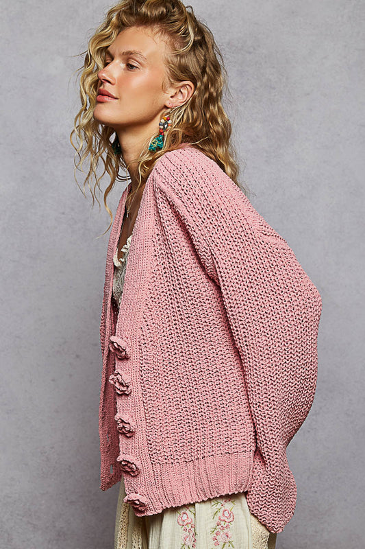 The Cora Button-Up Cardigan in Rose Pink
