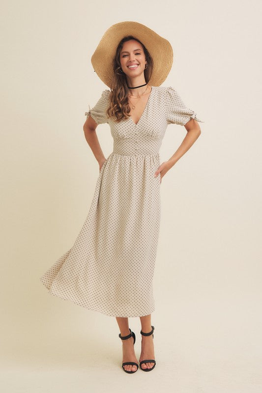 The Annabella Polka Dot Dress in Natural + Black