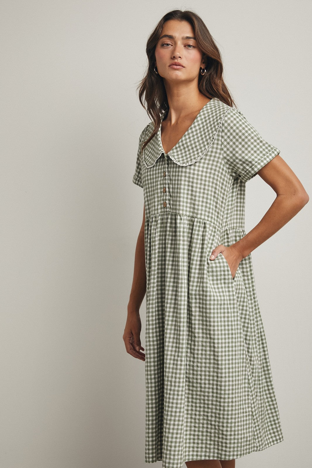 The Amira Collared Dress in Green Plaid