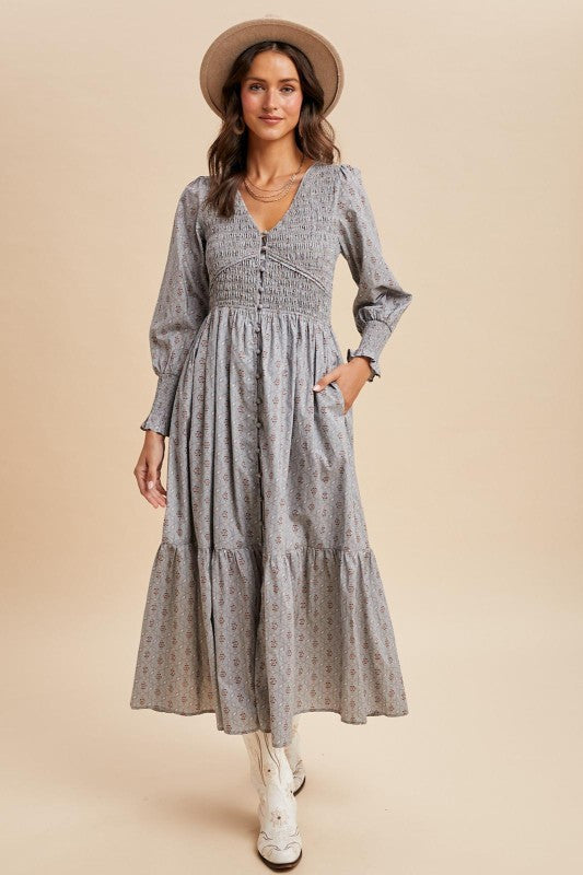 The Liora Button Down Dress in Slate Blue