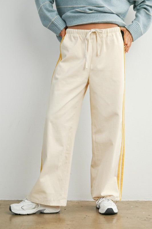 The Corin Drawstring Pant in Yellow Stripe