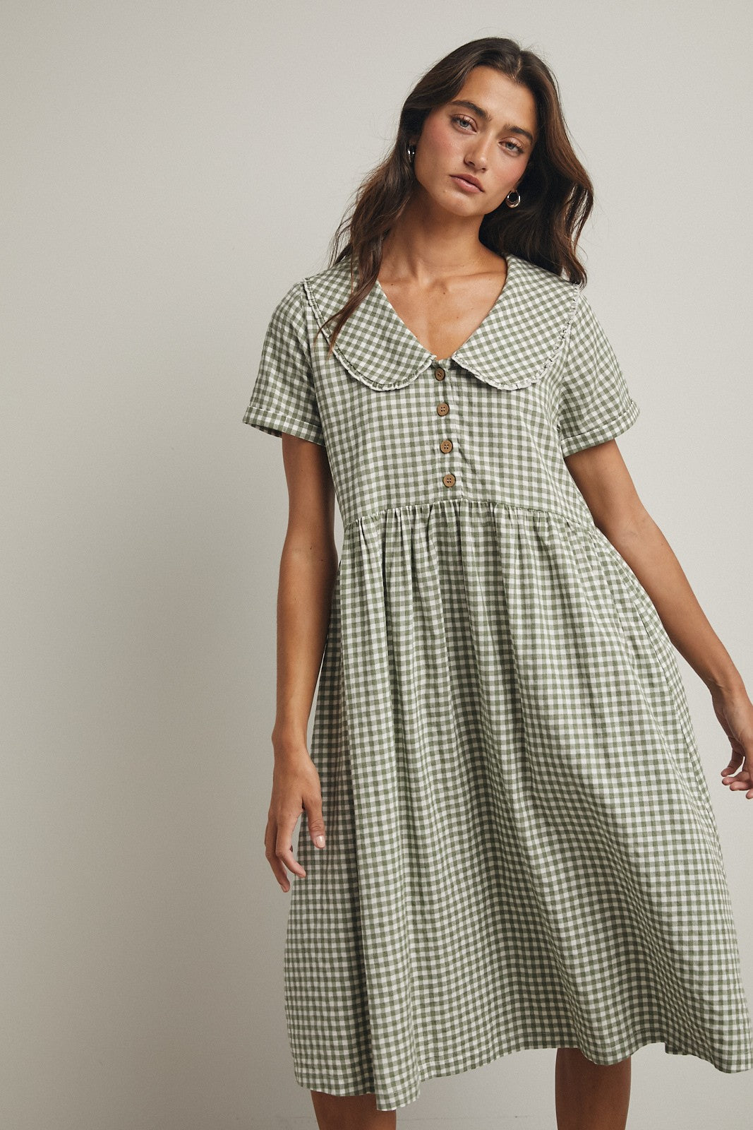 The Amira Collared Dress in Green Plaid