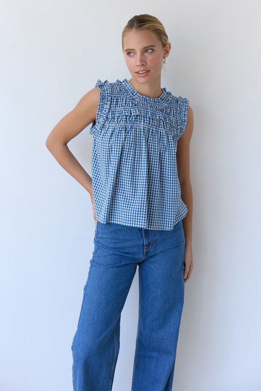 The Capri Gingham Blouse in Blue