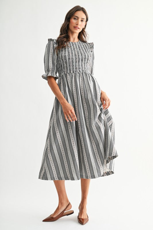 The Kalona Gingham Dress in Black Multi
