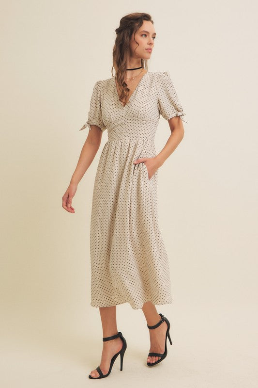 The Annabella Polka Dot Dress in Natural + Black