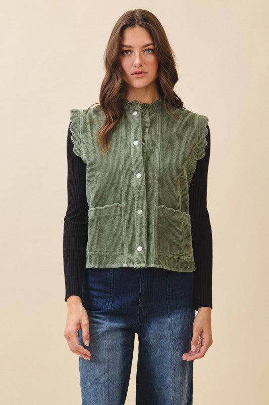 The Sprig Corduroy Buttons Down Vest in Olive