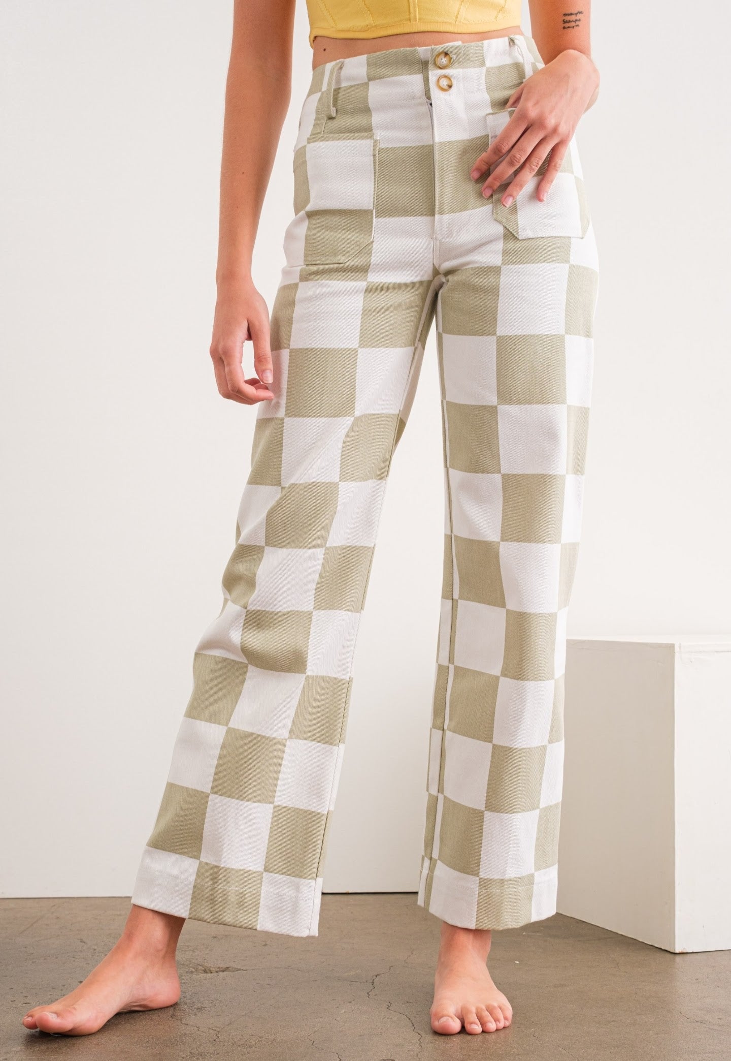 The Anansi Checkered Bottoms in Taupe