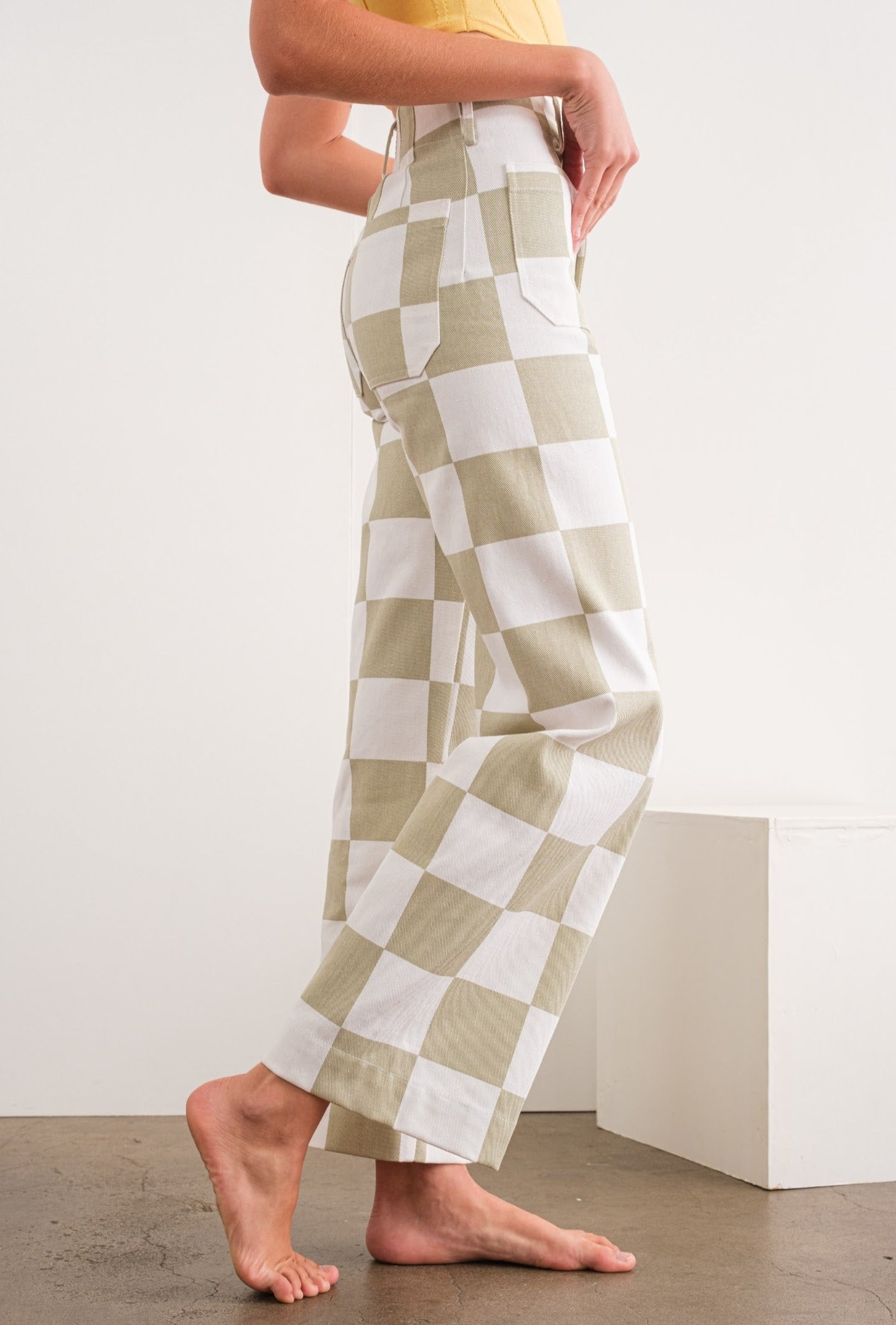 The Anansi Checkered Bottoms in Taupe