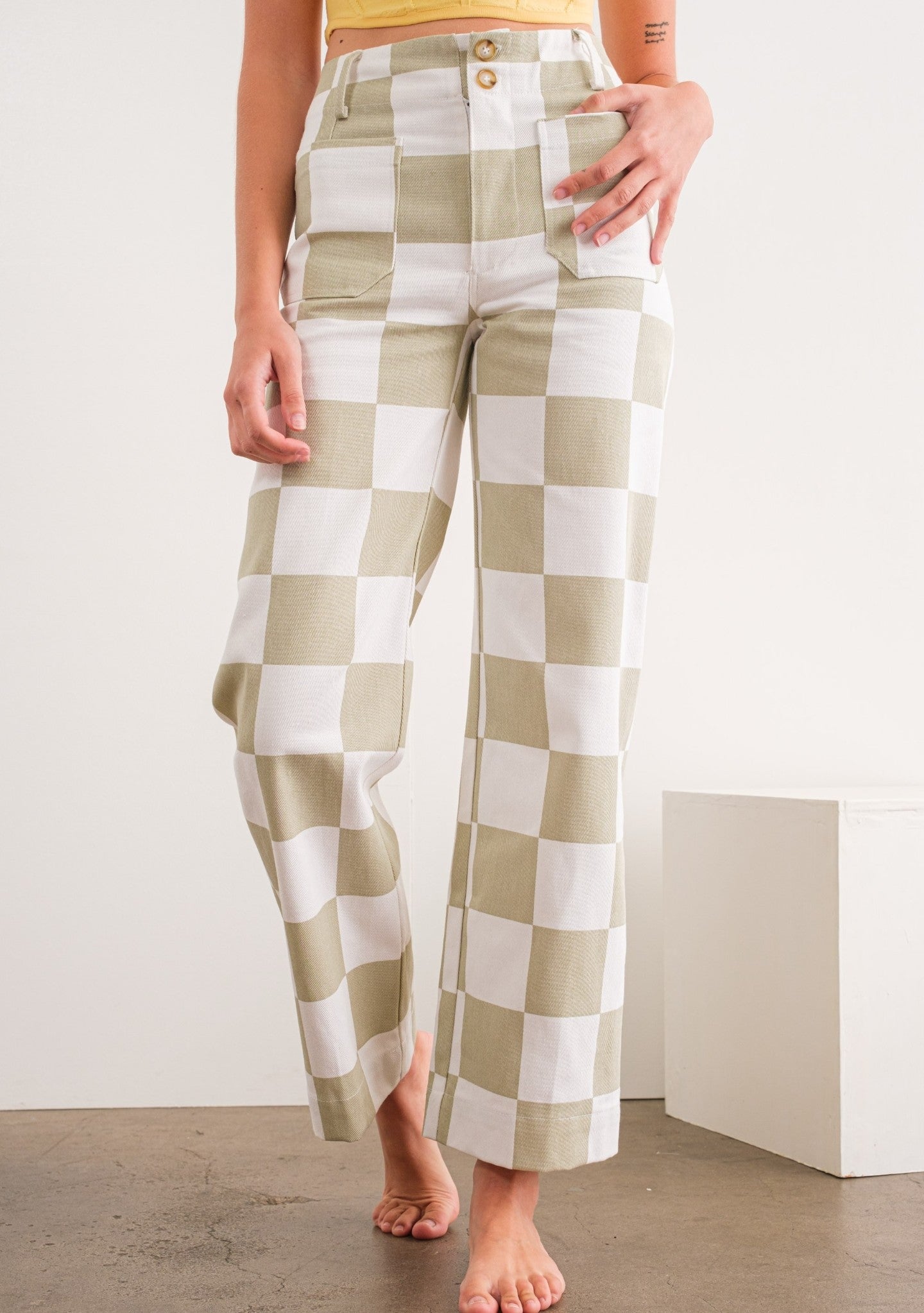 The Anansi Checkered Bottoms in Taupe