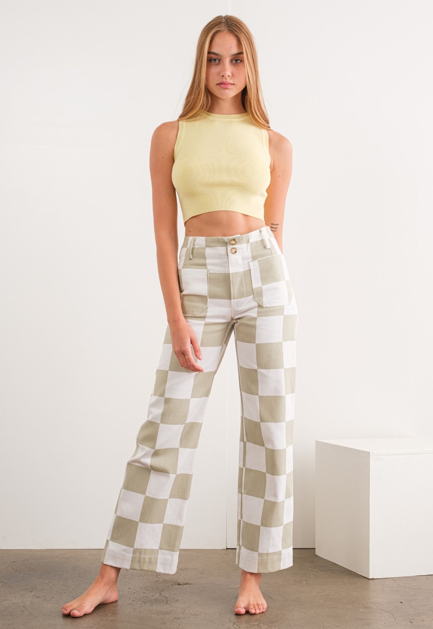The Anansi Checkered Bottoms in Taupe