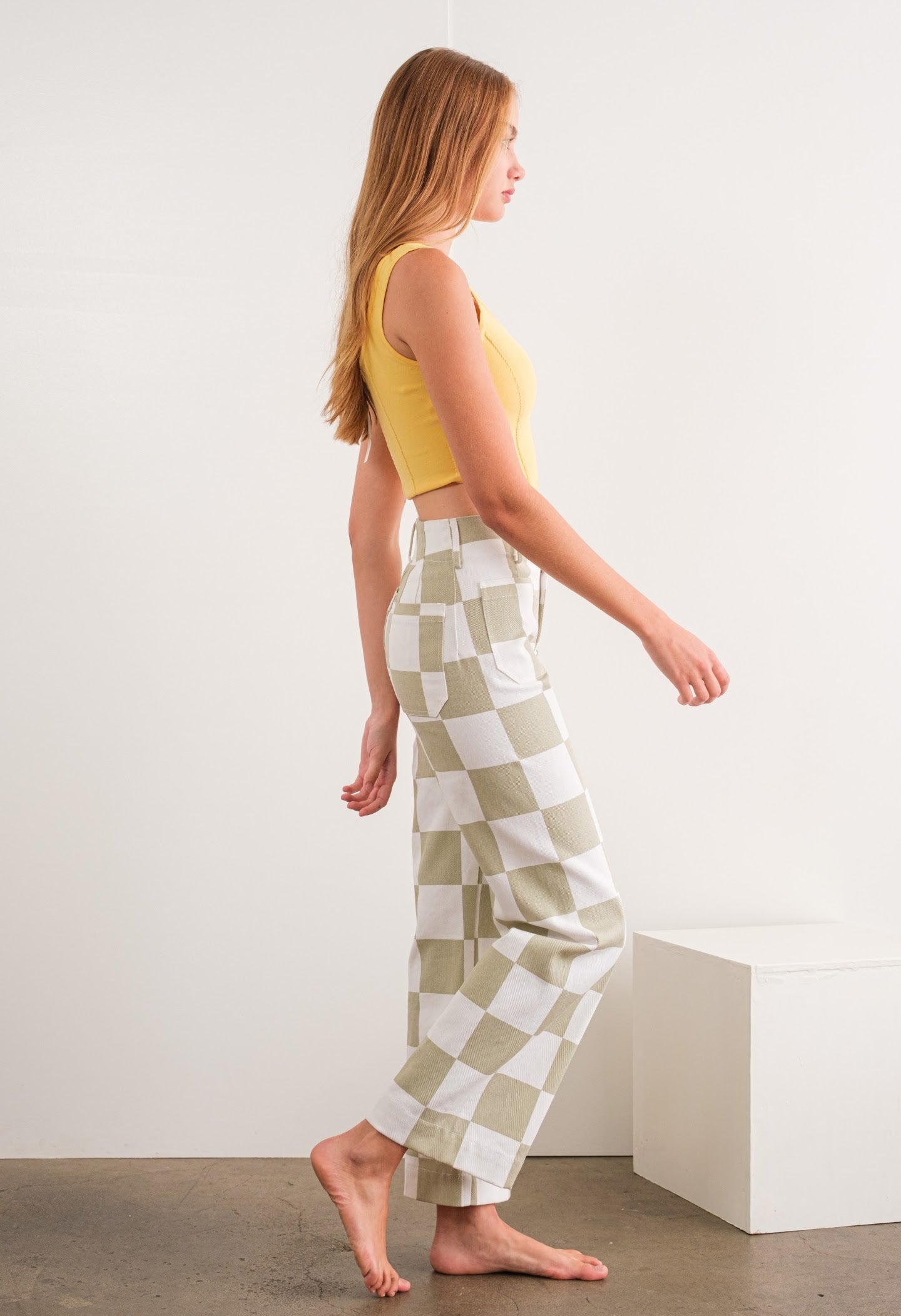 The Anansi Checkered Bottoms in Taupe