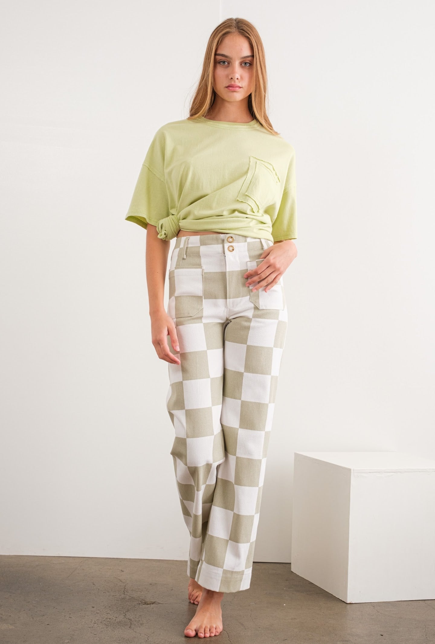 The Anansi Checkered Bottoms in Taupe
