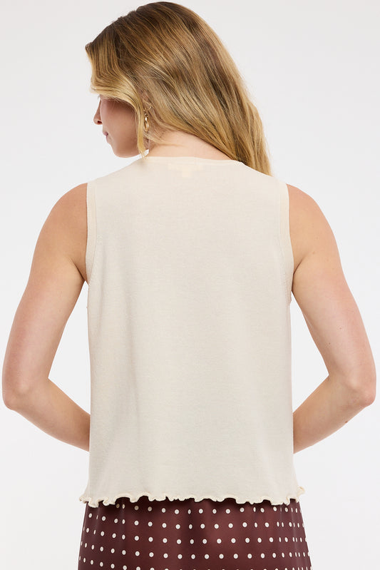 The Barlow Lettuce Hem Button-Up Tank in Ecru