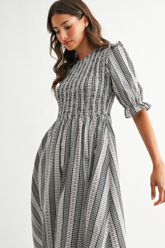 The Kalona Gingham Dress in Black Multi