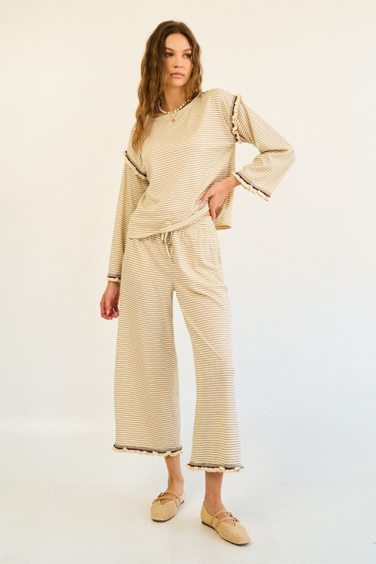 The Tamsin Long Sleeve Striped Blouse in Cream + Brown