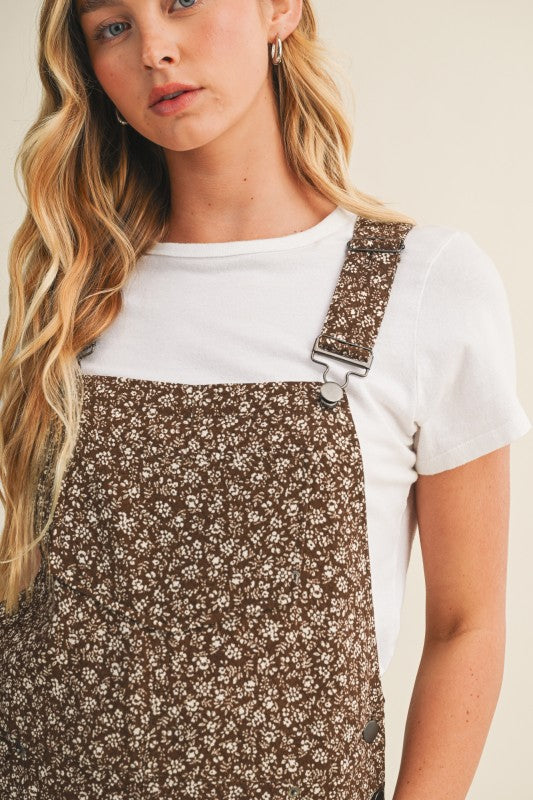 The Mara Floral Overall Dress in Brown