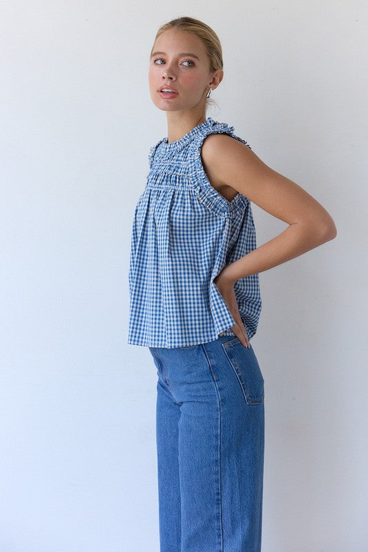 The Capri Gingham Blouse in Blue