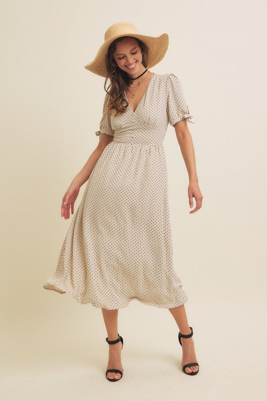 The Annabella Polka Dot Dress in Natural + Black