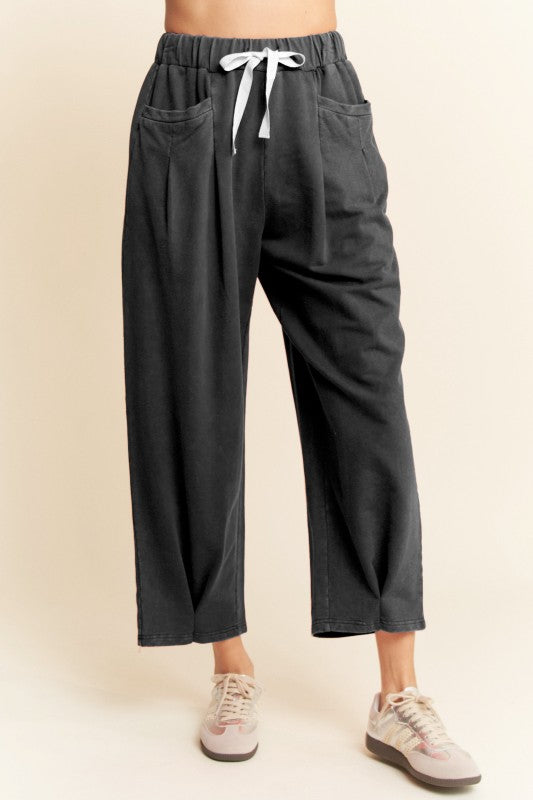 The Dete Washed Short Sleeve + Pleated Pant Set in Black
