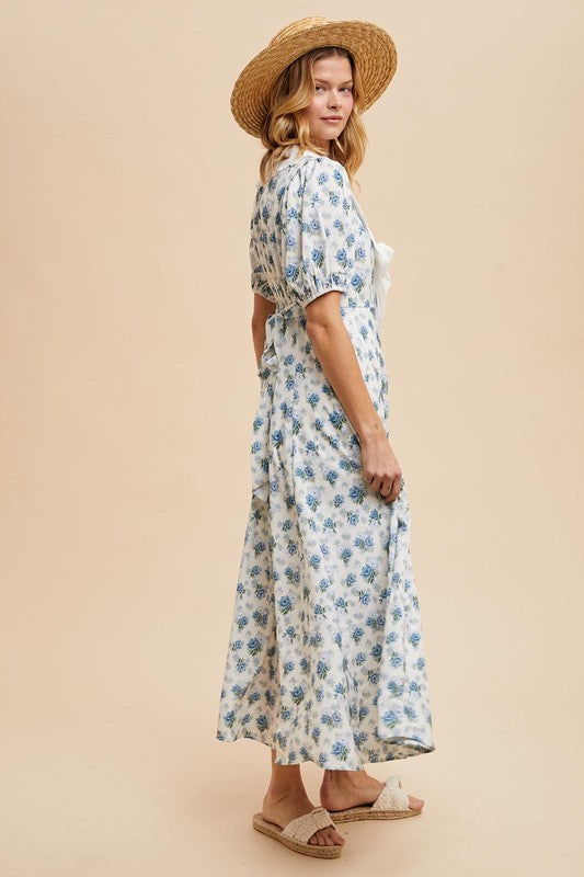 The Willow Floral Dress in French Blue