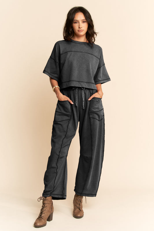 The Drosin Washed Exposed Barrel Pants Set in Black