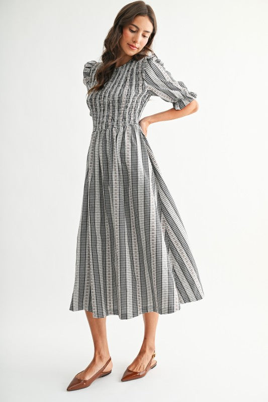 The Kalona Gingham Dress in Black Multi