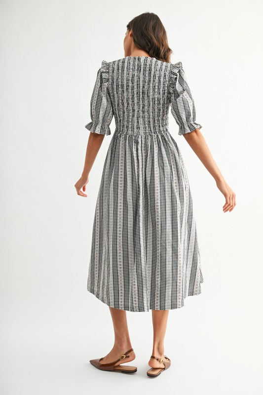 The Kalona Gingham Dress in Black Multi