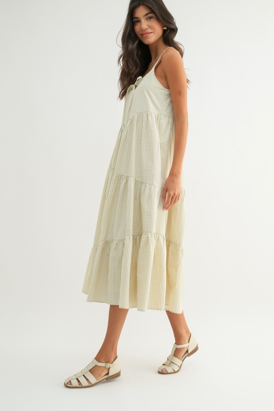 The Dinah Tiered Plaid Dress in Cream + Taupe