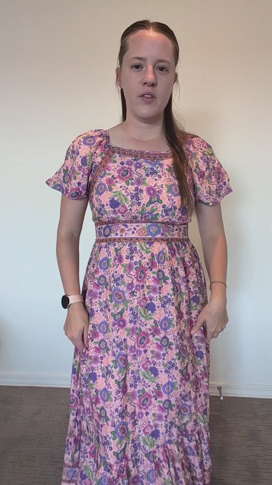 The Lulu Patterned Maxi Dress in Pink Fuchsia