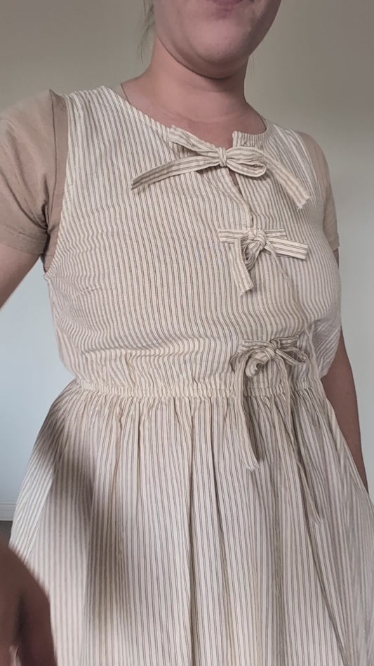 The Zhane Striped Bow Detail Dress in Cream + Mocha