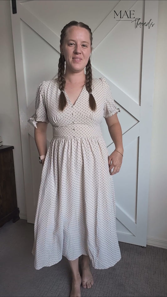 The Annabella Polka Dot Dress in Natural + Black