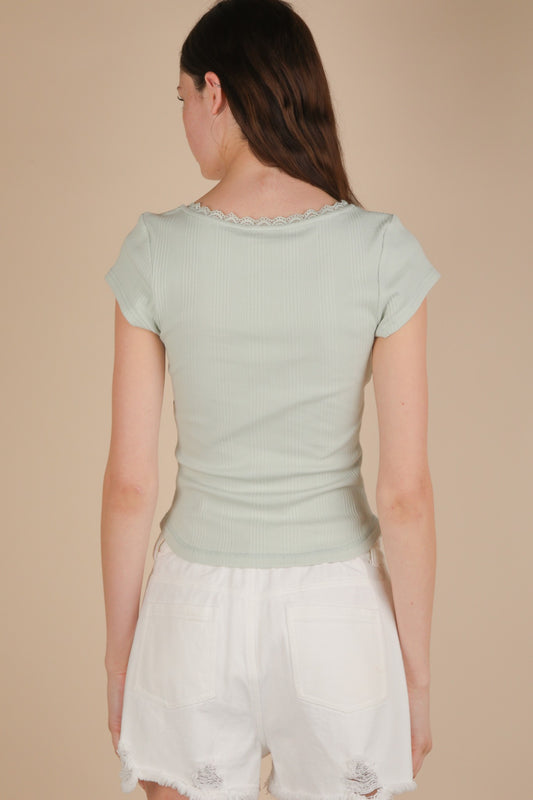The Gael Ribbed Tee in Sage Green