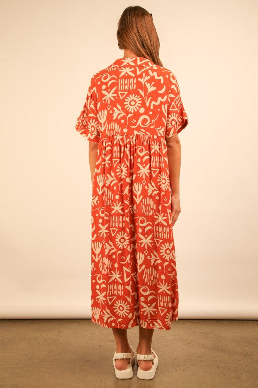 The Dennis Patterned Midi Dress in Sunset