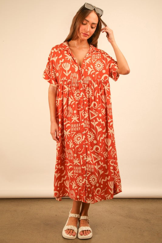 The Dennis Patterned Midi Dress in Sunset