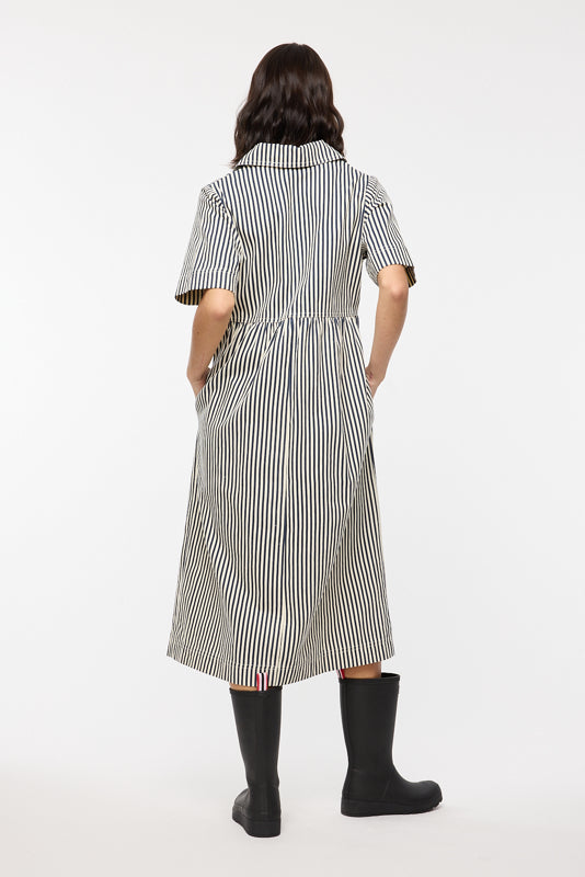 The Mabeline Midi Dress in Navy Stripe