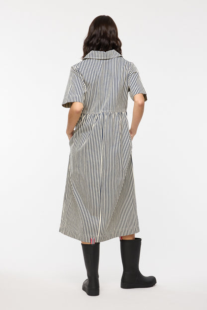 The Mabeline Midi Dress in Navy Stripe